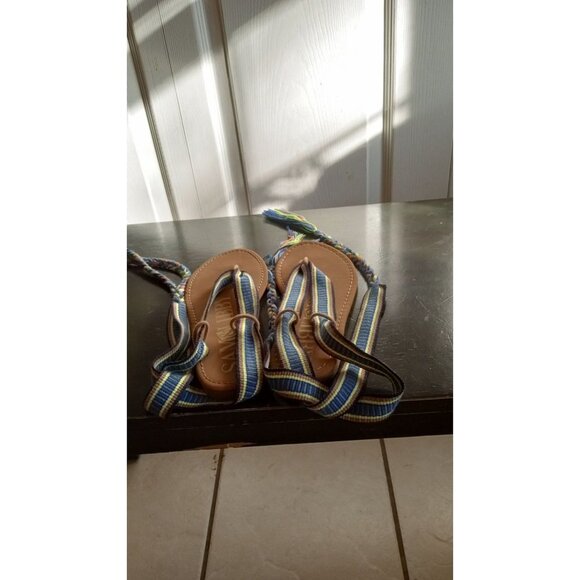 Sam and Libby blue and green multi color blend fabric Tie sandals - Picture 6 of 8